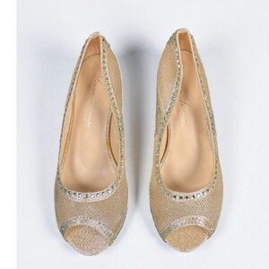 Lauren Lorraine Gold Peep Toe Heels